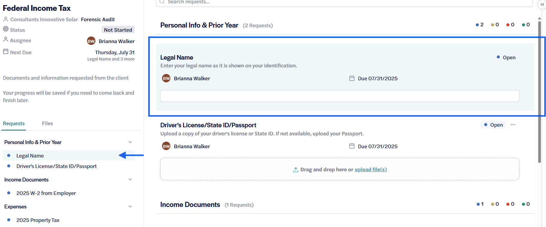 Client Requests - items from the list navigate to the entry on page.png