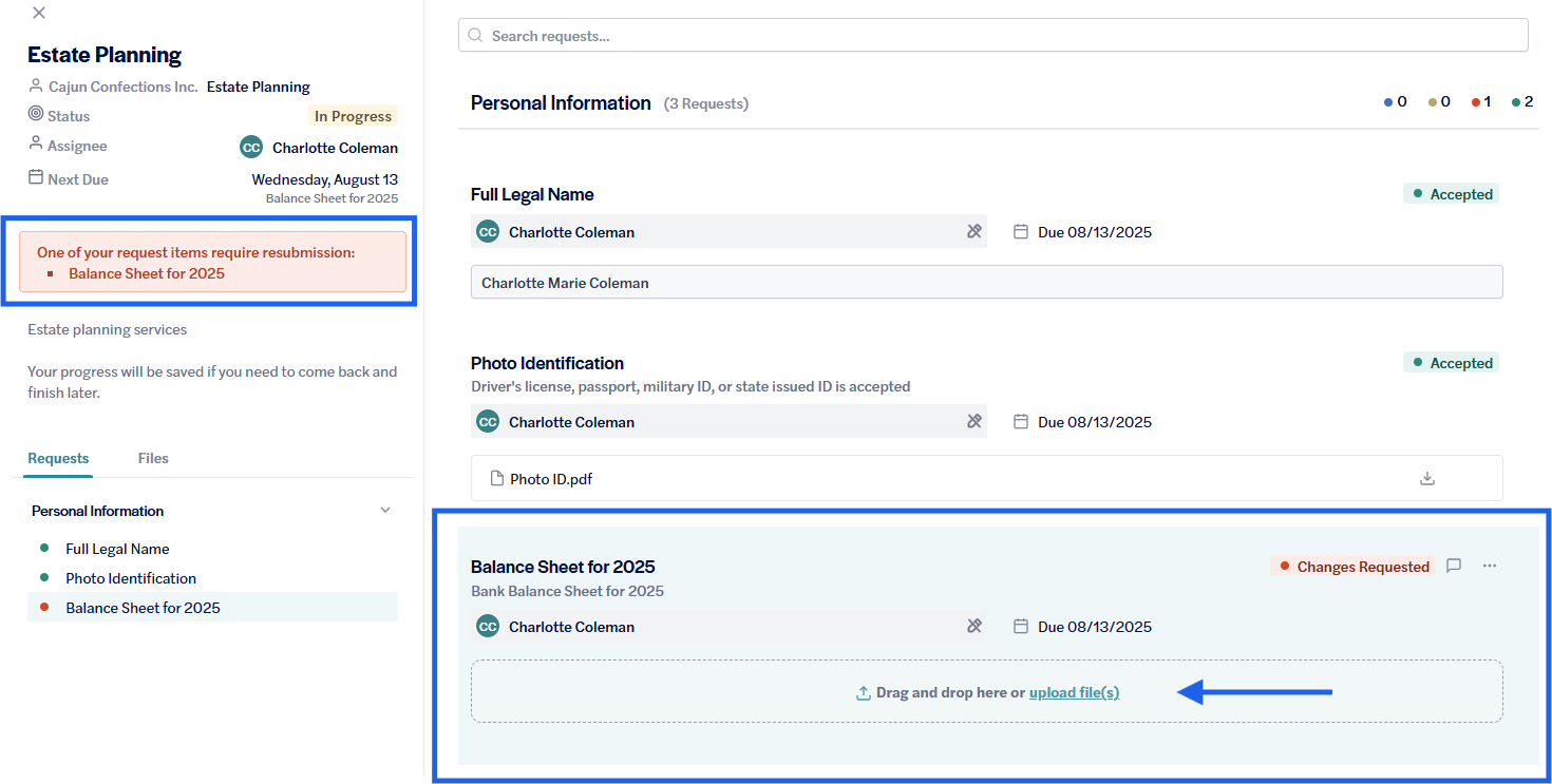 Client Request - Rejected item in client portal with highlights.png